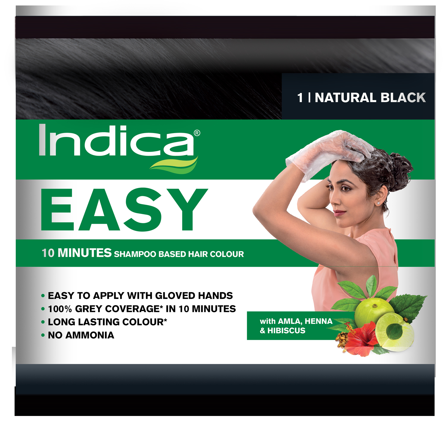 Indica Easy 10 min 18ml shampoo based black hair color with natural ingredients 100% coverage
