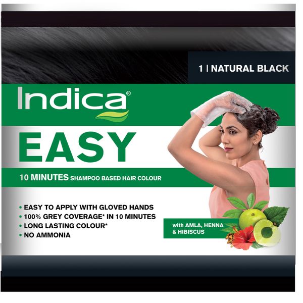 Indica Easy 10 min 18ml shampoo based black hair color with natural ingredients 100% coverage