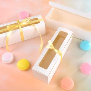 Dessert Food Paper Gift Container White Ribbon Rectangle Packaging Bakery Box With Window