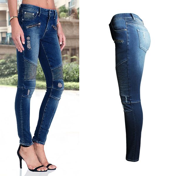 SKYKINGDOM Ladies Biker pants Low Waist Stretch Denim jeans Motor Jeans Skinny women's Pants
