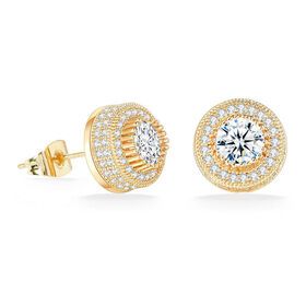 Iced Out Bling Hip Hop Jewelry Full Diamond Earrings Gold Plated Brass Cubic Zircon Round Stud Earring For Men