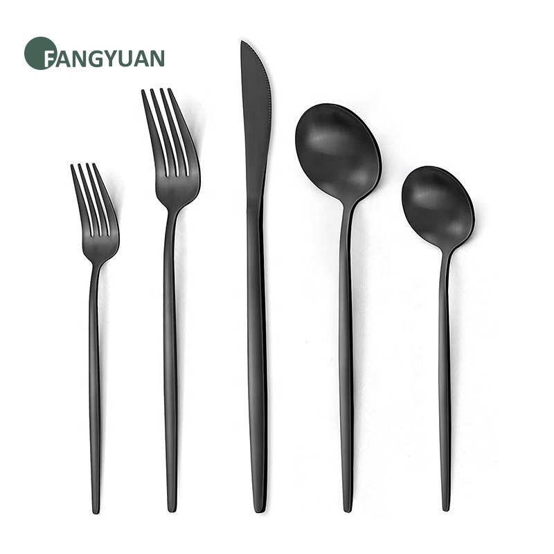 FANGYUAN Portugal style high quality rental stainless steel wedding matte black spoon fork flatware cutlery set sale