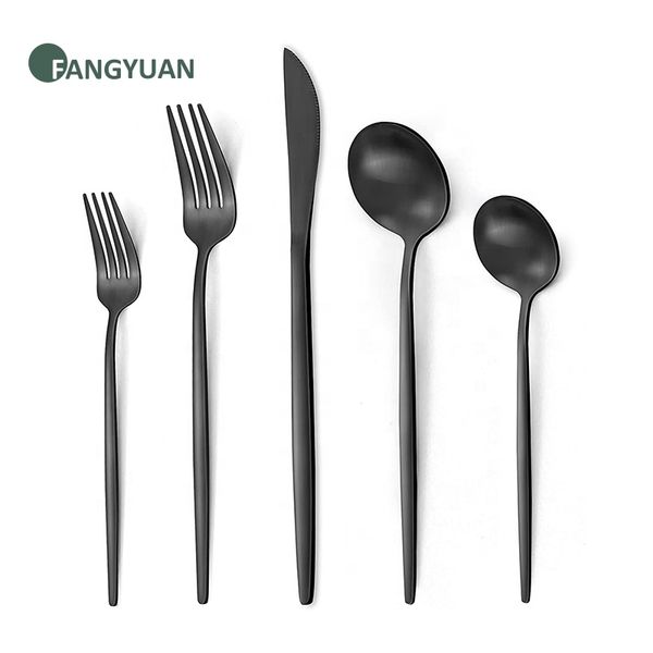 FANGYUAN Portugal style high quality rental stainless steel wedding matte black spoon fork flatware cutlery set sale