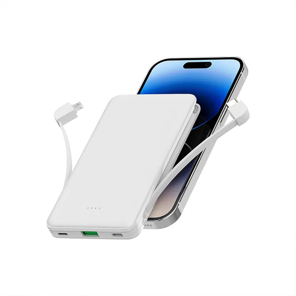 Manufacturer custom credit card size dual built-in cable portable 5000mah 10000 mAh Mini Power Bank with Buit-in Cables
