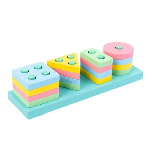 Kidpik Montessori Educational Toys 4 Column Geometry Blocks With Rectangle Board Children Kids Nesting Toys Rainbow Nest Toy
