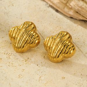 Flower Stripe Texture Stainless Steel Stud Earrings For Women Simple Fashion Design Titanium Steel Earrings