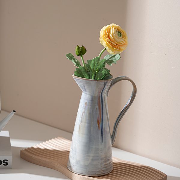 Nordic Handmade Colour Glaze Retro Kettle Ceramic Flower Vase for Home Decoration Chinese Flow Glaze Interior Ceramic Vases
