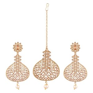Indian Supplier Maang Tikka Earrings Set Bollywood Crystal Rhinestone Head Chain Dangle Earrings Fashion Jewelry Set for Women