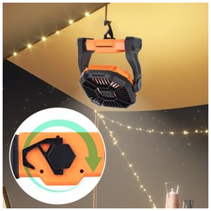 Portable Rechargeable Fan 6-Inch with Timer, Power Bank Function, and 125° Rotating Head for Camping