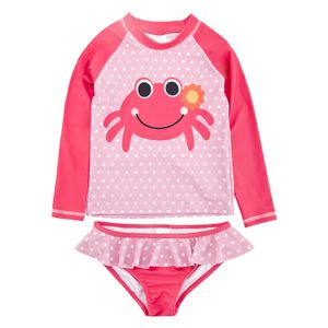 2 Pieces baby swimsuit bikini girl bathing suit child toddler swimwear  for young girls full sleeves pink summer beachwear