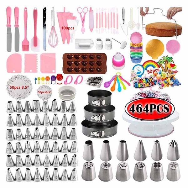 Kitchen 117 pcs plastic stainless steel icing piping nozzles tips baking pastry accessories tools supplies cake decoration kit
