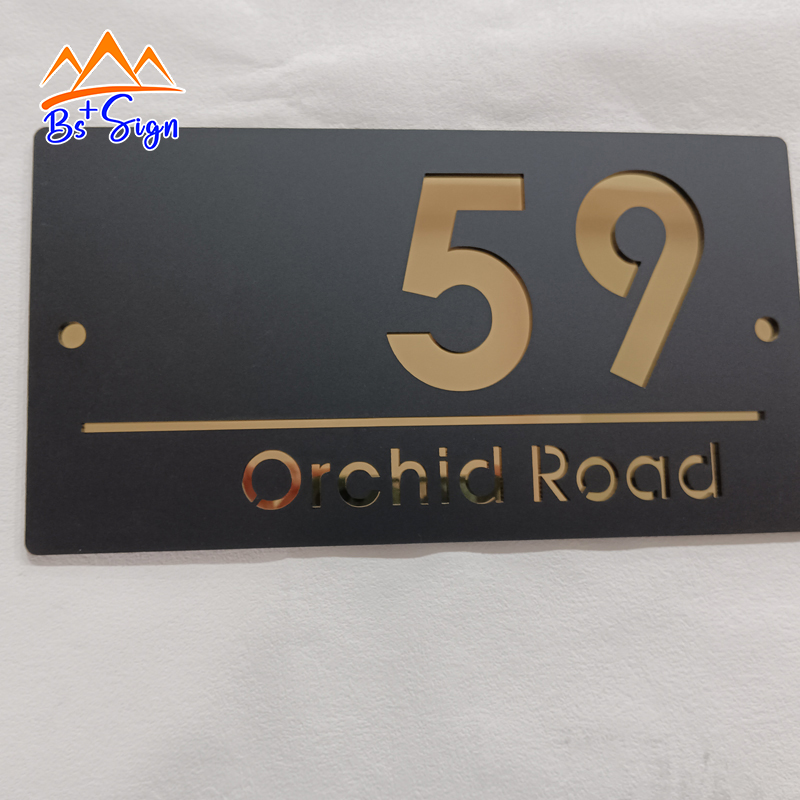 BS+ Custom No MOQ Indoor Outdoor House Number Plate Address Board Gold Mirror Letter Room Number Sign Room Name Door Sign