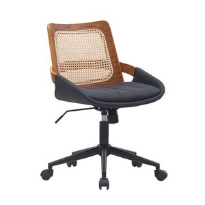 Hydraulic Cylinder Luxury Leather Home Comfortable Swivel Executive Wood Arm Rest Office Chairs With Rattan Back