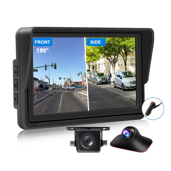 PJAUTO 5 Inch AHD Wide Angle 180 degree Blind Spot Front Side Rear View Car Camera Monitor System with Night Vision for Car