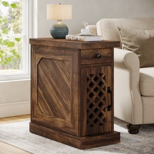 Tribesigns Side Table for Living Room, Bedroom and Office End Table with Door and Storage Drawer Nightstand Rustic Side Table