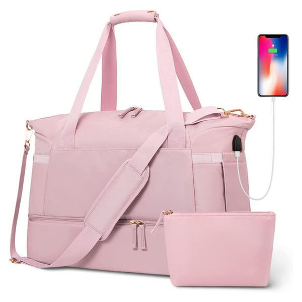 Unisex Compartment Foldable Gym Duffel Bag With USB Sports Weekend Shoulder Overnight Yoga Gym Training Travel Tote Bag