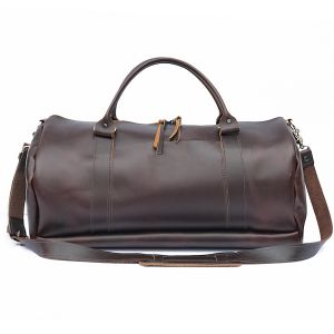 Handmade Large Capacity Genuine Leather Duffel Bag Custom New Design Zipper Closure Tote for Gym Sport Travel