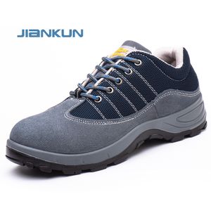 JIANKUN Unisex Low-Cost Safety Shoes with Steel Toe Leather Upper Faux Suede for Men and Women All Seasons Work Shoes