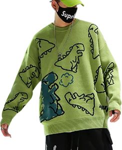 Kawaii Crewneck Women Mens Dinosaur Printed Cable Custom Knitted Pullover Autumn Oversized Jacquard Cartoon Design Knit Sweater
