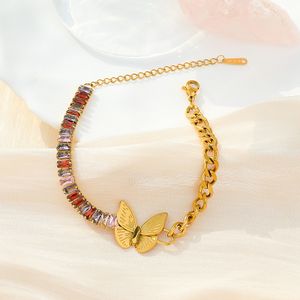 High Quality 18k Gold plated Stainless Steel Bracelet Butterfly Lock Chain Link Bracelet For Women Jewelry