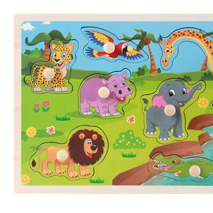Hot Selling Preschool Children Toys Educational Learning Wooden Safari Puzzle With Knob