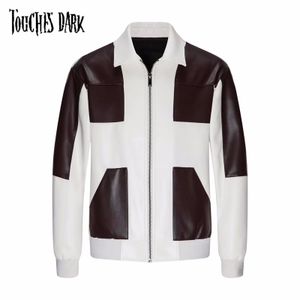 Autumn New Leather Motorcycle Jacket Loose Casual Jacket For Men Color Blocking High Street Men'S Jackets