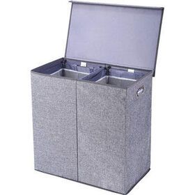 Linen Gray Collapsible Laundry Sorter closet organizer laundry hamper basket 2 Dividers foldable storage bin