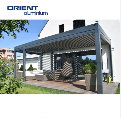China Manufacturers Bioclimatic Exterior Motorized Shutter Aluminium Pergola Canopy Electric Louver Outdoor Aluminum Pergola