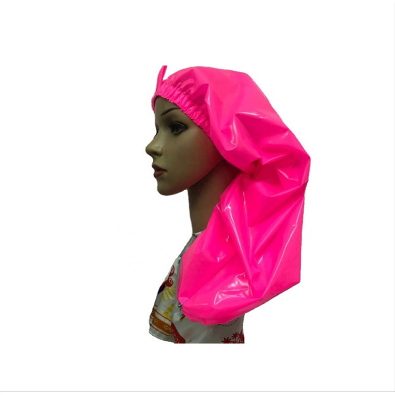 Zhejiang Shuran Textile Co., Ltd. Wholesale solid reusable long shower cap plastic jumbo shower cap bath long hair waterproof shower cap turban