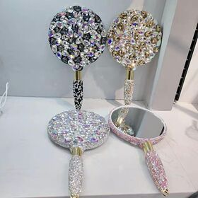 Private Label  diamond miroor  makeup mirror small handheld pocket miroor 4 colors  custom cosmetic hand mirrors