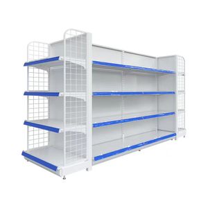 Two-Sided Retail Store Display Stand Metallic Black Supermarket Shelving Shelves Double-Sided Shop Display Rack