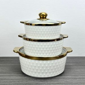 3 PCS Kitchen Products Items Bowl Serveware Dinnerware Plates Non Stick Cookware Sets  Ceramic Soup Cooking Pot Set With Lid