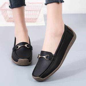 Comfortable genuine leather flat shoes soft sole women casual walking shoes classic nurse loafers shoes for ladies