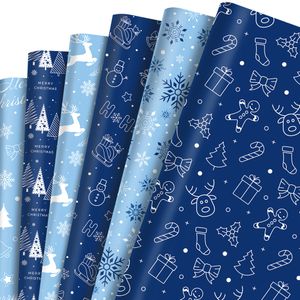 Dark Blue Christmas Wrapping Paper with Snowflake & Reindeer Designs - Perfect for Gift Boxes, Party Favors & Decorations