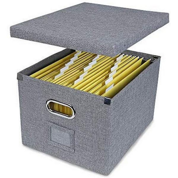 File Storage Box Collapsible Large Capacity Office File Organizer for Letter/Legal Size Hanging File Folder Box, Gray 1Pack