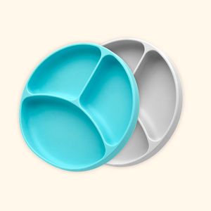 BPA Free 100% 3 Compartment Circle Divided Baby Feeding Dinner Plate Silicone Round Divided Baby Dinner Plates