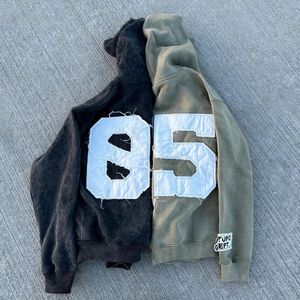 Custom Applique Embroidery Logo Distressed Unisex Hoodies Heavyweight Oversized Pullover Sun Faded Zip Up Acid Wash Hoodie