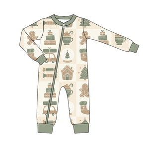 Wholesale Christmas printed Long Sleeve Baby Clothing Sets Baby Onesie organic bamboo Baby Rompers