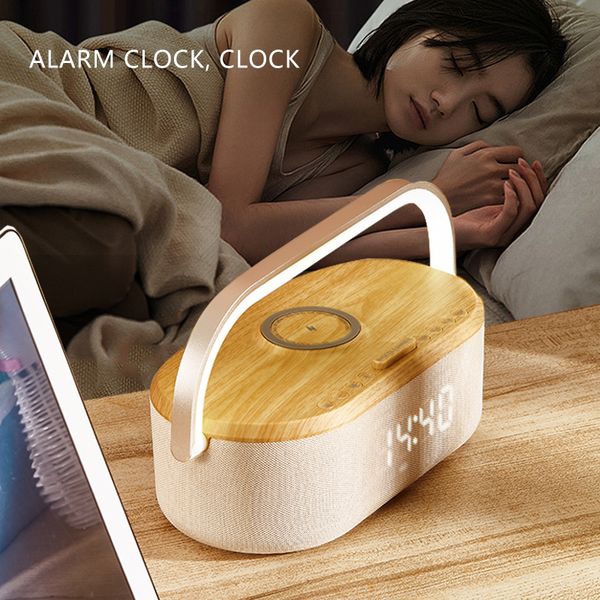 OEM ODM Manufacturer Portable 5 in 1 BT Speaker 1800mAh 10W Fast Charging Alarm Clock Bedside Lamp Wireless Charger Station