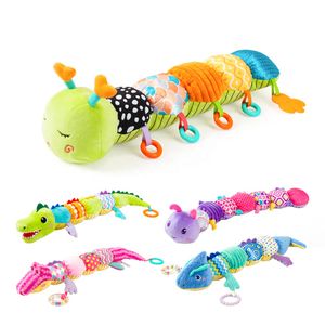 Sozzy soothing soft plush Rattles sensory musical crocodile chameleon caterpillar stuffed animal toy for infant toddler