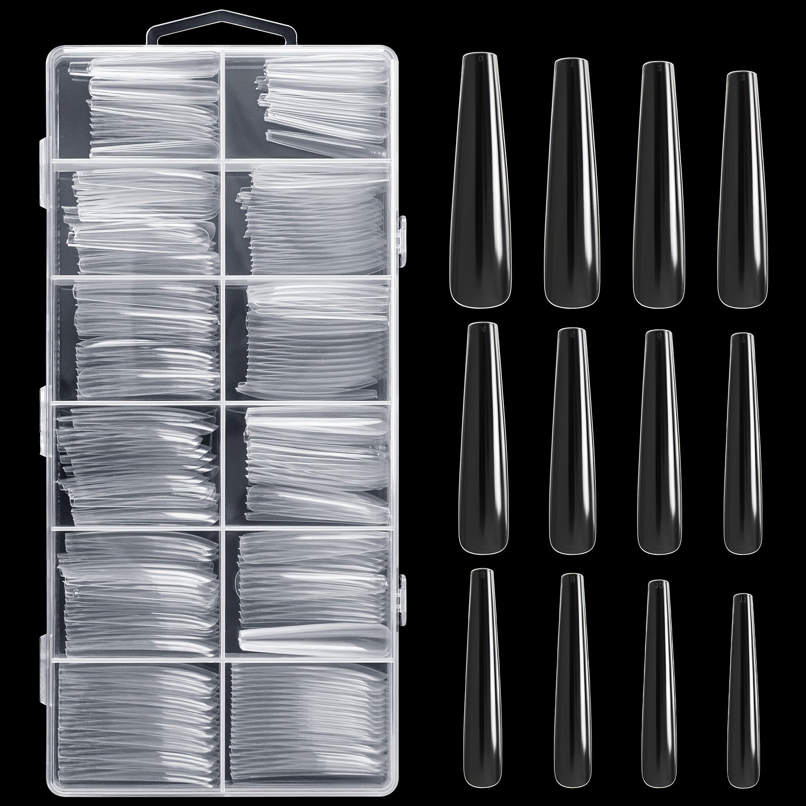 XXXL Long Transparent 12 Sizes Coffin Nails 12 Sizes Full Cover Ballet Acrylic Artificial False Press On Nails For Nail Art DIY