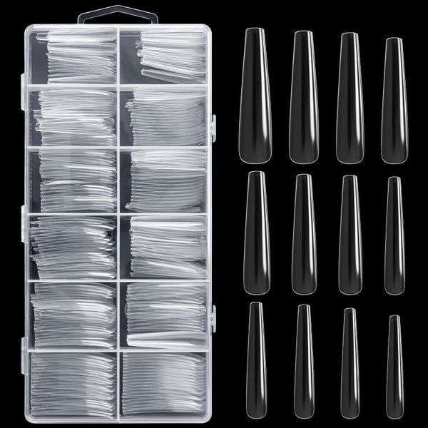 XXXL Long Transparent 12 Sizes Coffin Nails 12 Sizes Full Cover Ballet Acrylic Artificial False Press On Nails For Nail Art DIY
