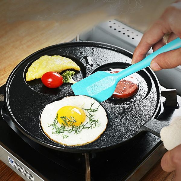 Home Breakfast Pan Cast Iron Round Baking Pan 3 Hole Silver Dollar Pancakes Pan