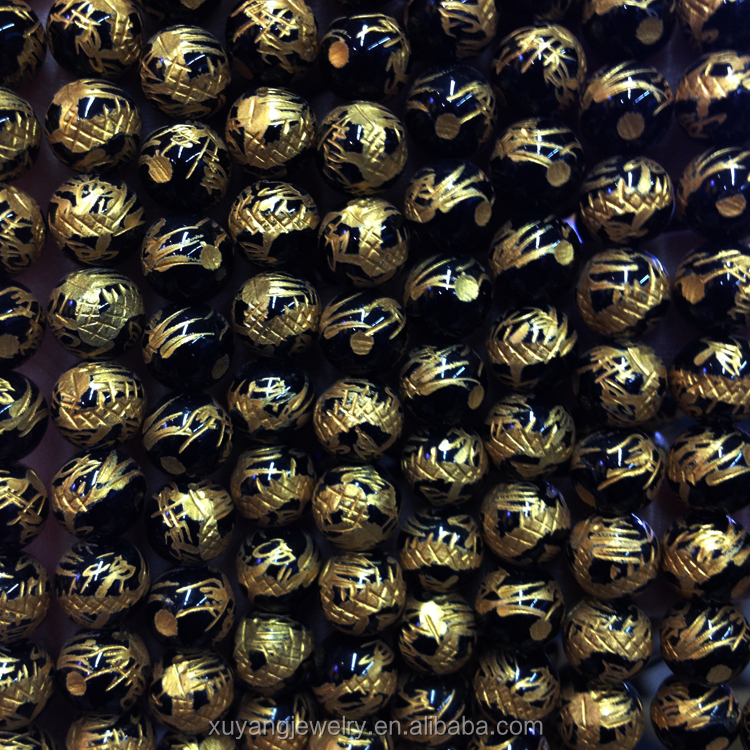 High quality engraved loong logo round beads for jewelry making (AB1547)