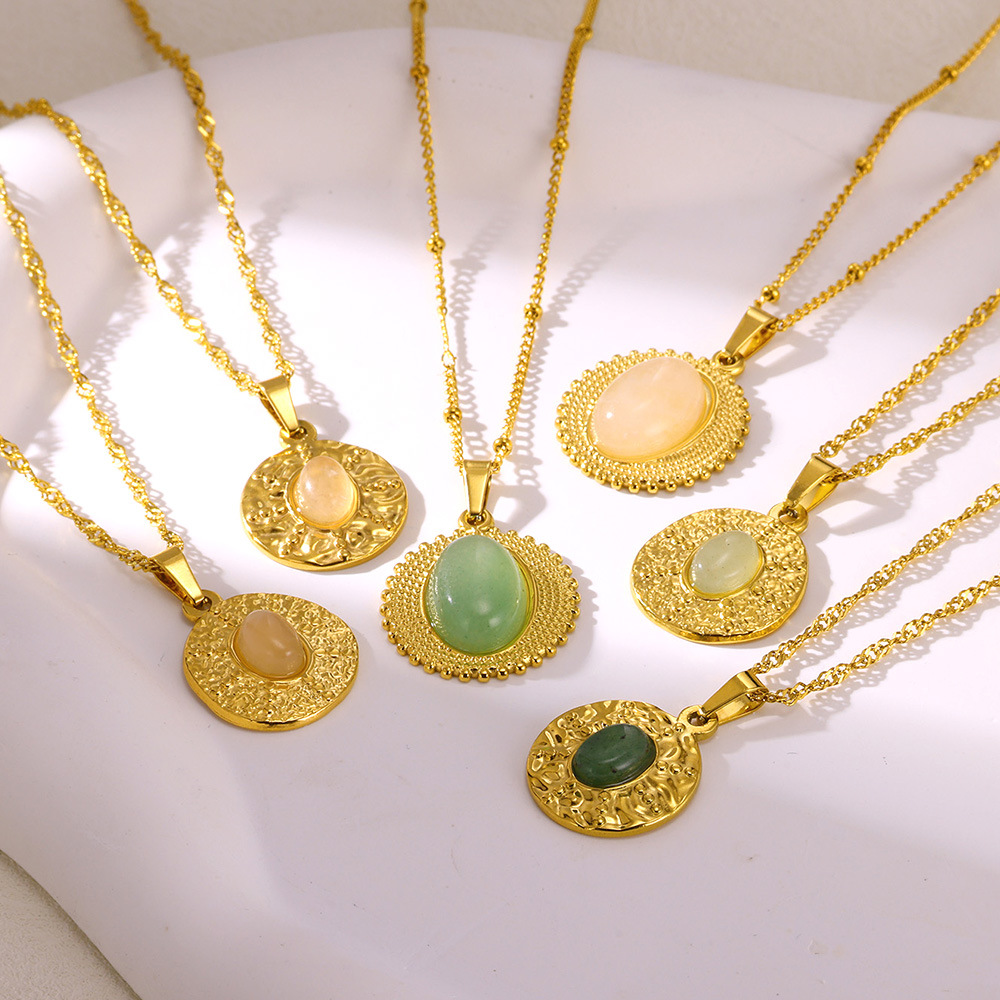 Changsha Mijia Trading Co., Ltd. Europe and the United States simple senior stainless steel plated 18K gold jade necklace women outside necklaces