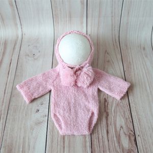 Light Pink Baby Girls Hoodie Crochet Newborn Hooded Romper Pattern Girls Legless Overalls Baby Clothes Cap Photo Props