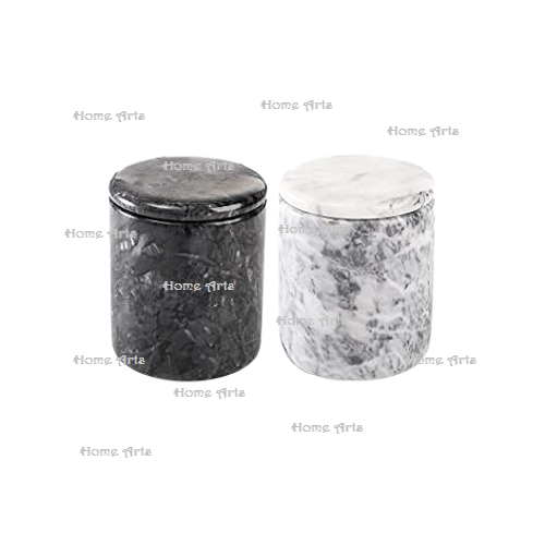 Set of 2 superior quality white and black marble box antique design food storage container for kitchen usage