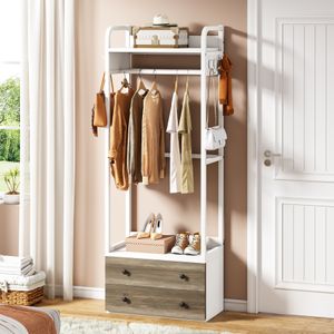 Tribesigns Freestanding Closet Organizer Small Clothes Rack Coat Rack with Drawers and Shelves, Heavy Duty Small Garment Rack