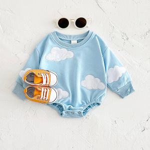 2024 Hot Sale Newborn Long Sleeve Jumpsuit Baby Infant Cloud Floret Round Neck Bubble Rompers