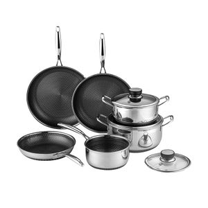 9 Piece Kitchen Cookware Set Hybrid Triply Stainless Steel Pots and Pans Set Induction Cookware